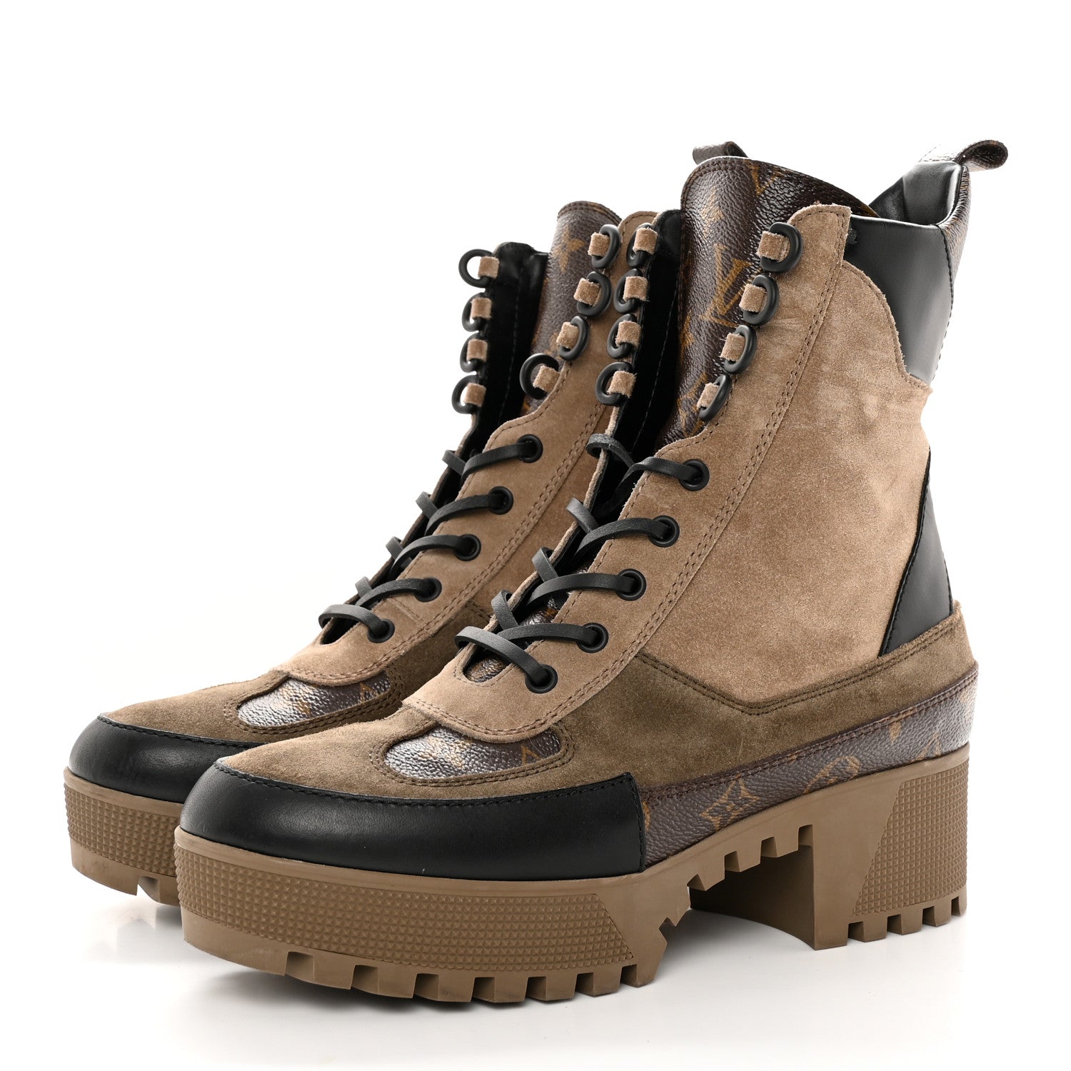 Louis Vuitton Suede Calfskin Monogram Laureate Platform Desert Boots 39.5 Taupe 3 of 16