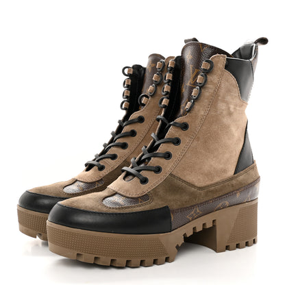 Louis Vuitton Suede Calfskin Monogram Laureate Platform Desert Boots 39.5 Taupe 3 of 16