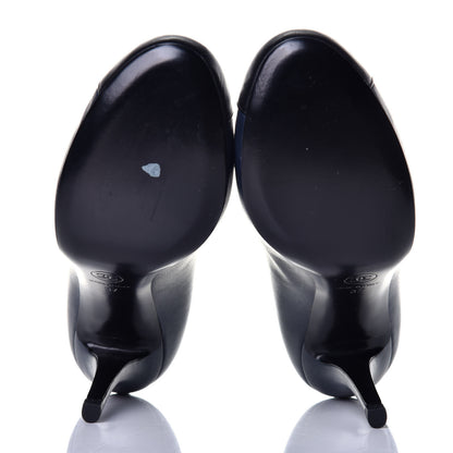 Chanel Lambskin Bow Cap Toe CC Pumps 37 Navy Black 5 of 8