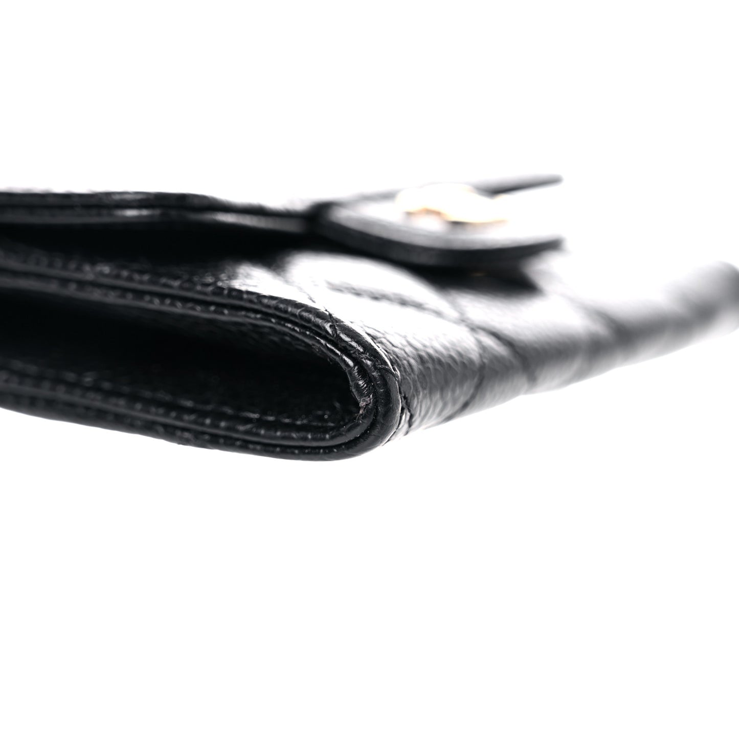 Caviar Quilted Flap Card Holder Wallet Black