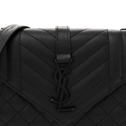 Saint Laurent Grain De Poudre Textured Mixed Matelasse Triquilt Small Monogram Monochrome Satchel Black 7 of 12