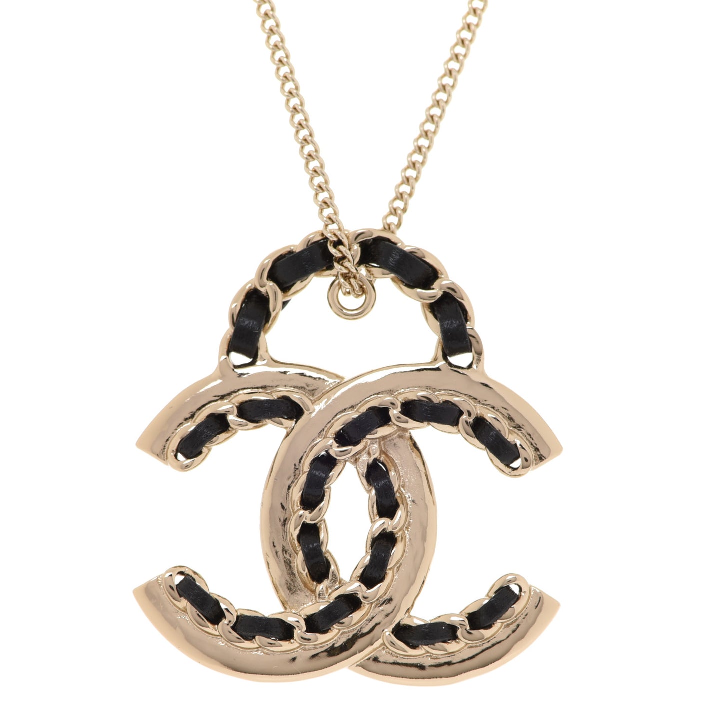 Lambskin CC Chain Necklace Gold Black