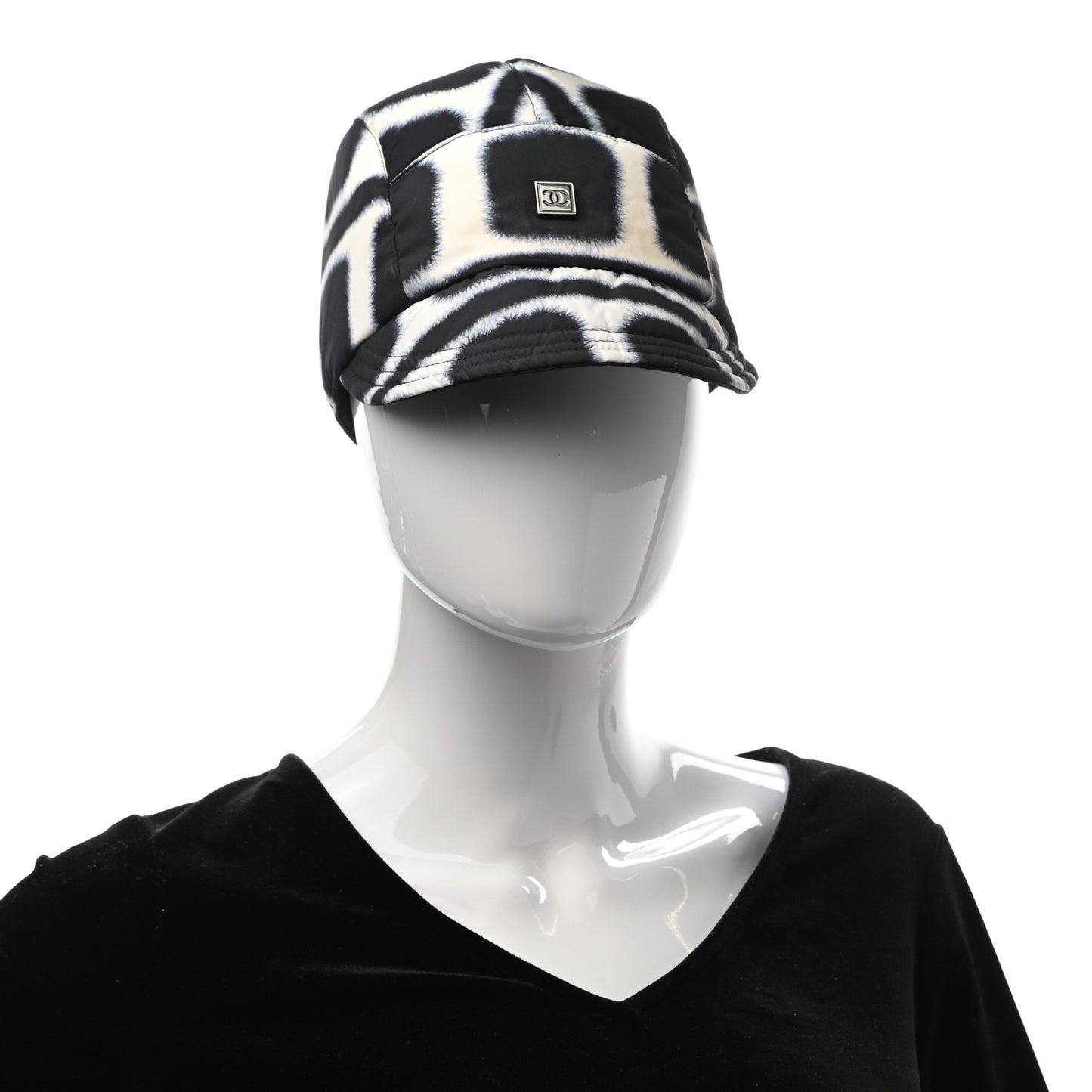 Fabric Printed Cap Hat Black White