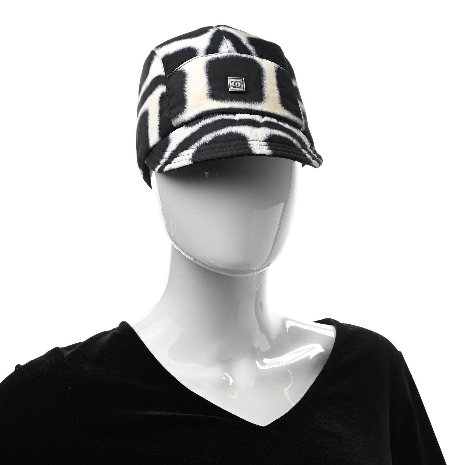 Chanel Fabric Printed Cap Hat Black White 2 of 8