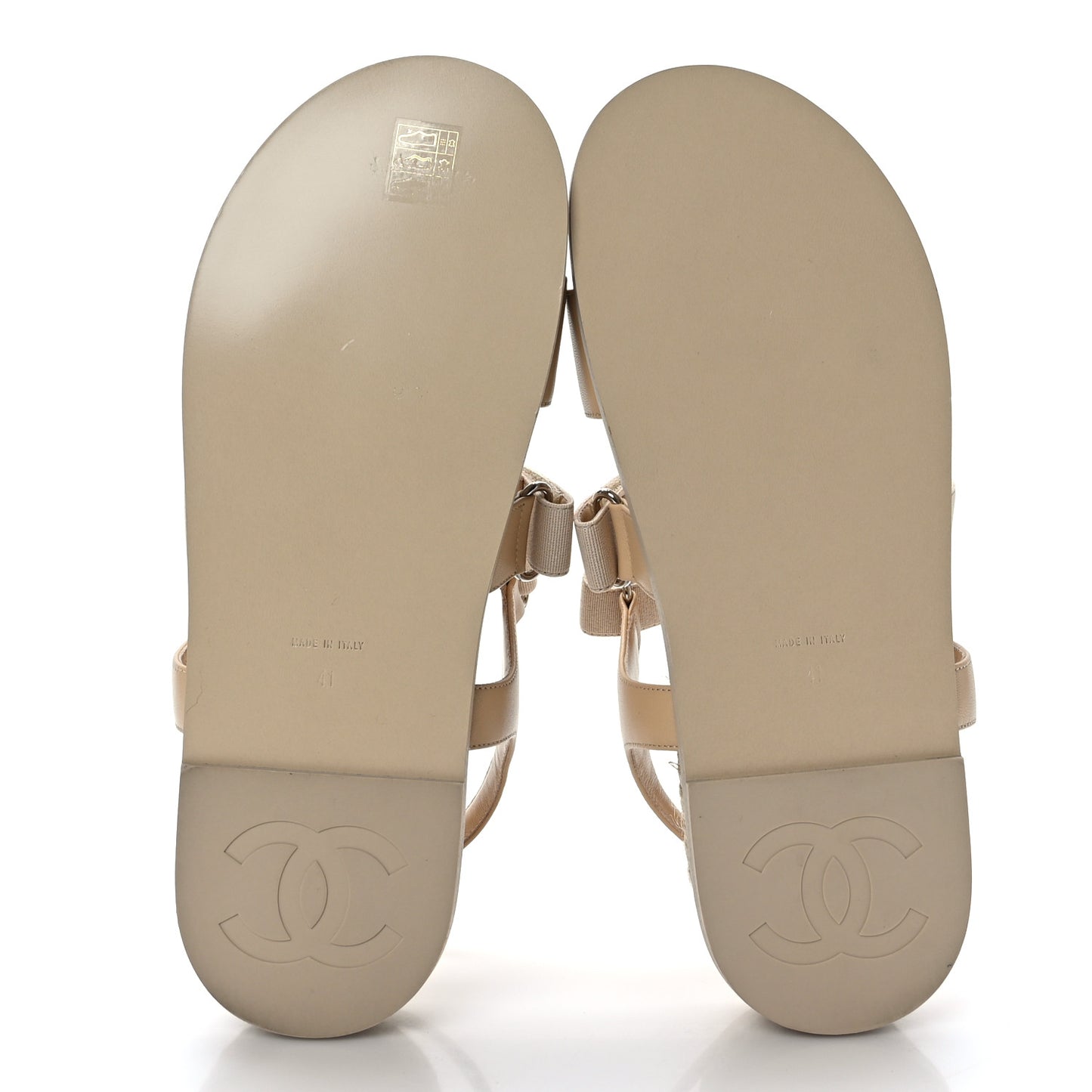 Stretch Fabric Lambskin CC Flat Sandals 41 Beige