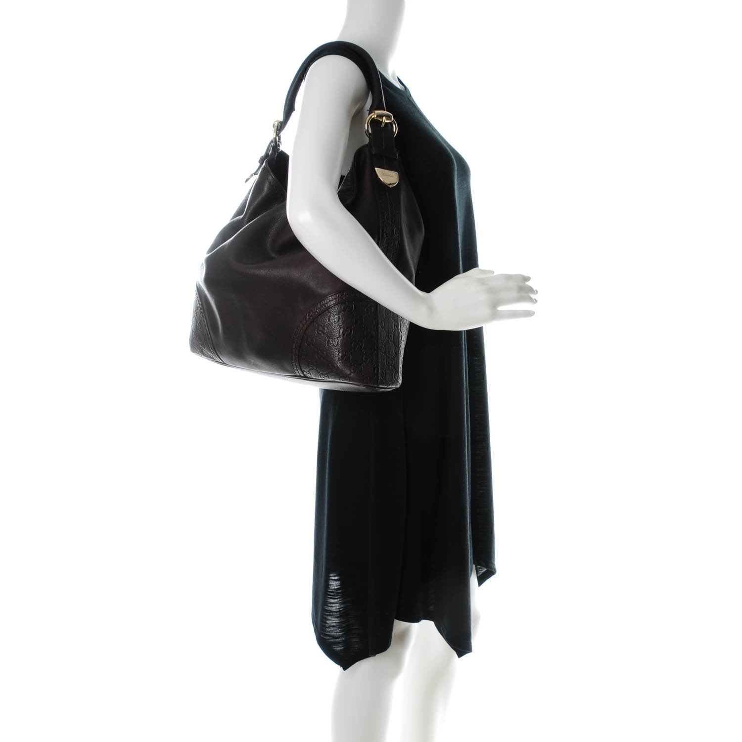Gucci Calfskin Guccissima Trim Large Signoria Hobo Dark Brown 2 of 12
