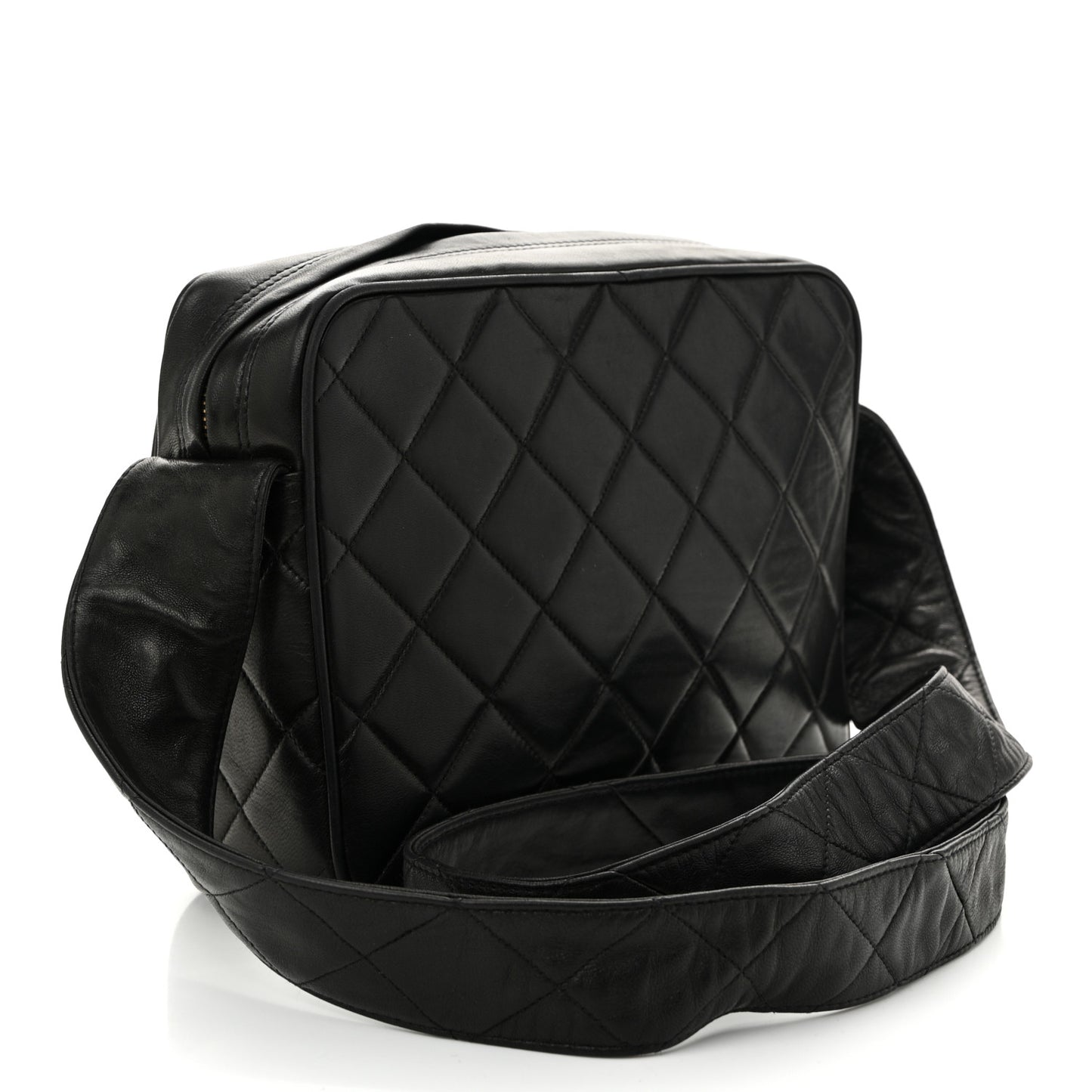 Lambskin Quilted Tassel Flap Camera Case Black