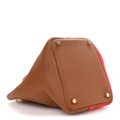 Hermes Taurillon Clemence Casaque Picotin Lock 18 PM Gold Rouge De Coeur 3 of 11