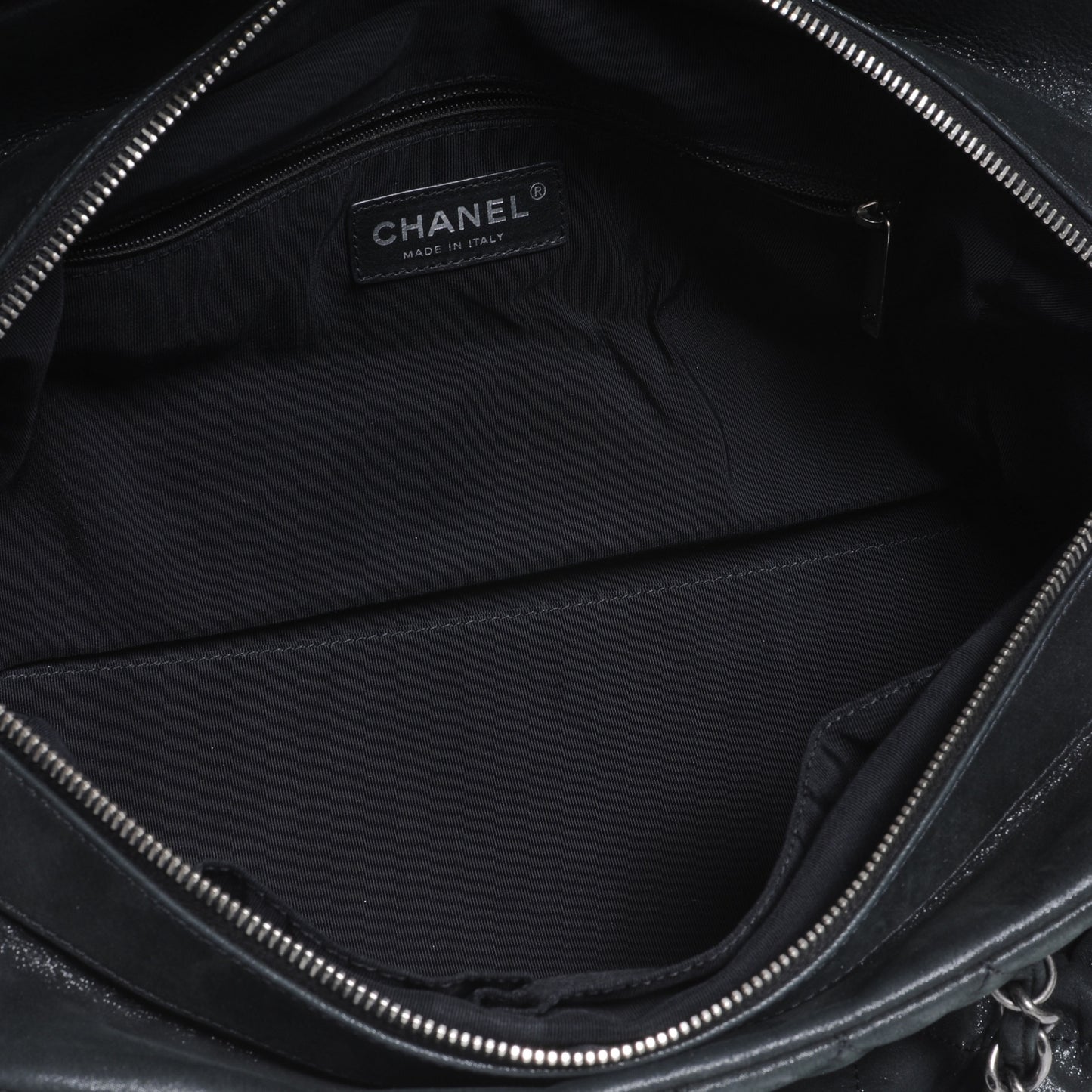 Iridescent Calfskin Chic Quilt Bowling Bag Black