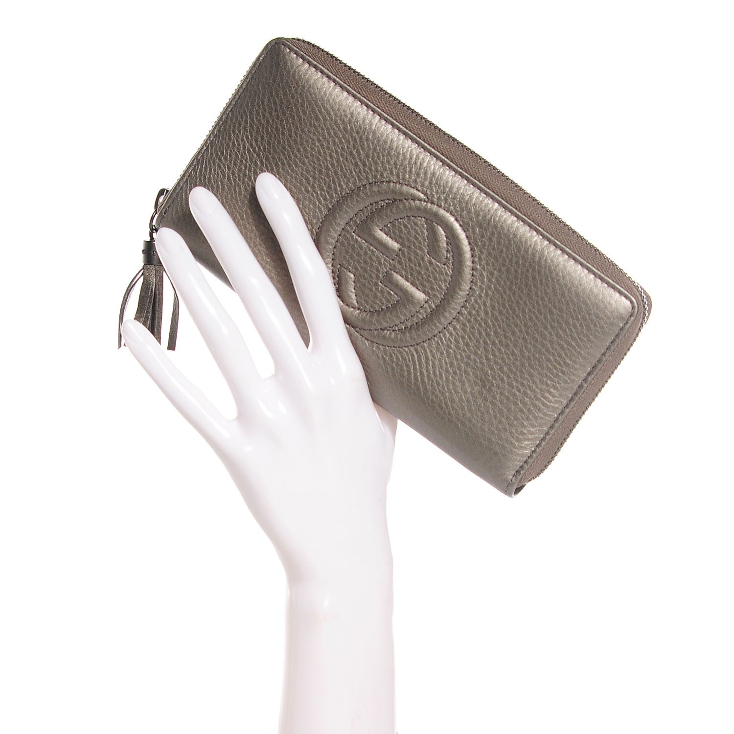 Gucci Metallic Pebbled Calfskin Soho Zip Around Wallet Sasso 2 of 7