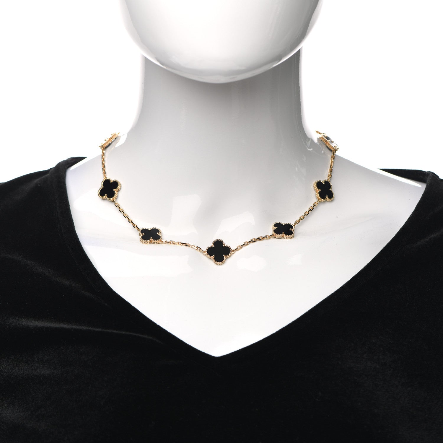 Van Cleef & Arpels 18K Yellow Gold Black Onyx 10 Motifs Vintage Alhambra Necklace 2 of 8