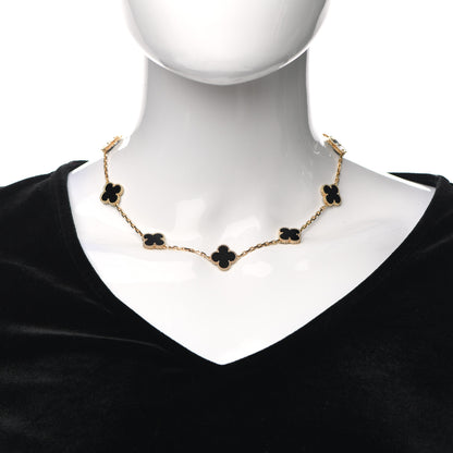 Van Cleef & Arpels 18K Yellow Gold Black Onyx 10 Motifs Vintage Alhambra Necklace 2 of 8