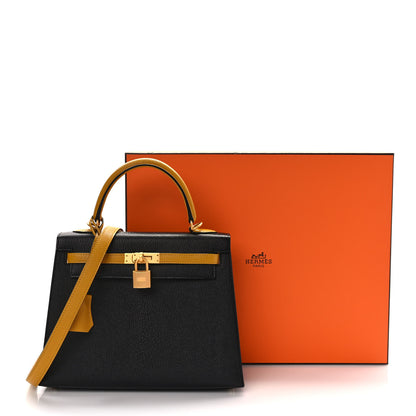 Hermes Chevre Mysore Bi-Color Horseshoe Kelly Sellier 25 Black Ambre 9 of 9
