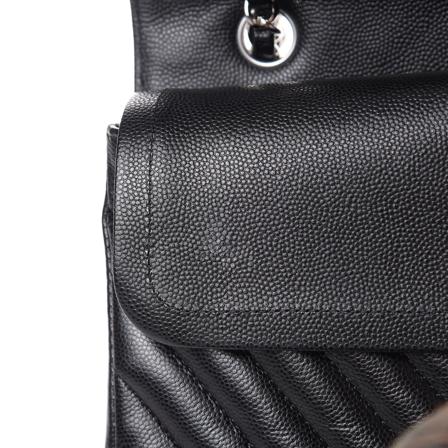 Caviar Chevron Quilted Medium Double Flap Black
