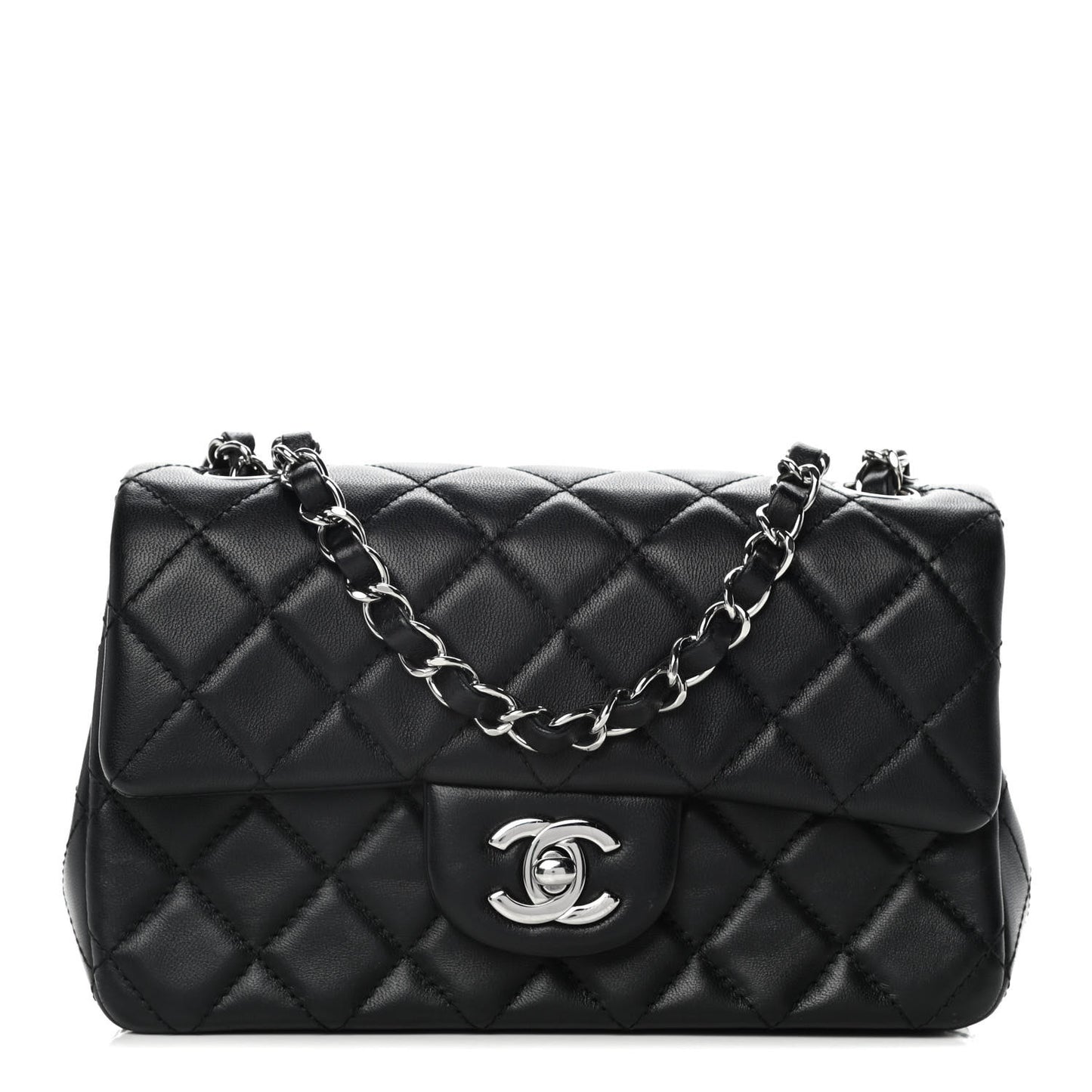 Lambskin Quilted Mini Rectangular Flap Black