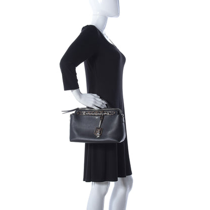 Fendi Vitello Dolce Bi-Color FF 1974 Embossed Medium By The Way Boston Bag Black Maya 3 of 11