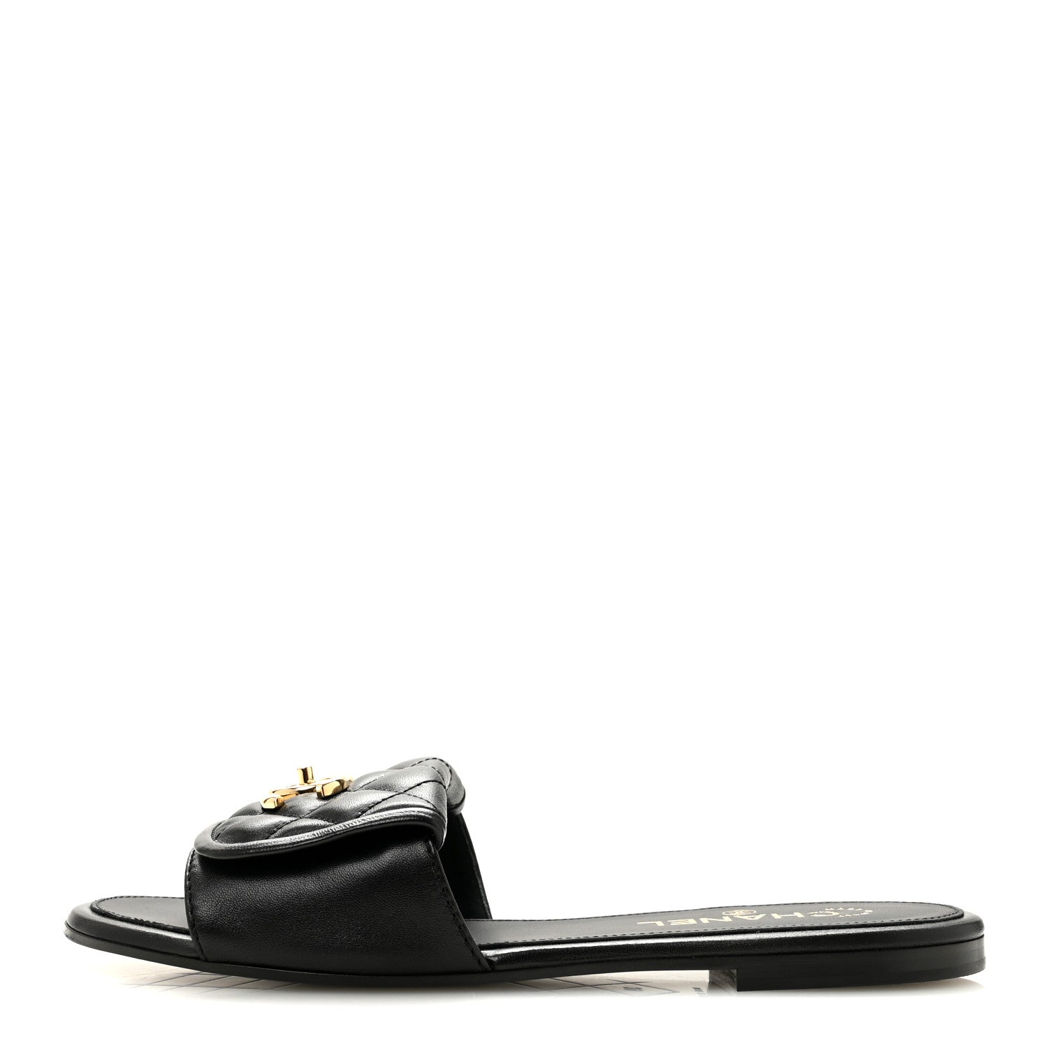 Chanel Lambskin Quilted Turnlock Flat Mules 39 Black 1 of 10