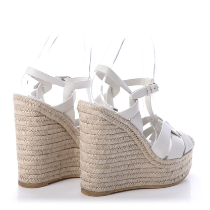 Saint Laurent Calfskin Tribute 95 Platform Espadrille Wedge Sandals 37.5 Porcellana 4 of 6