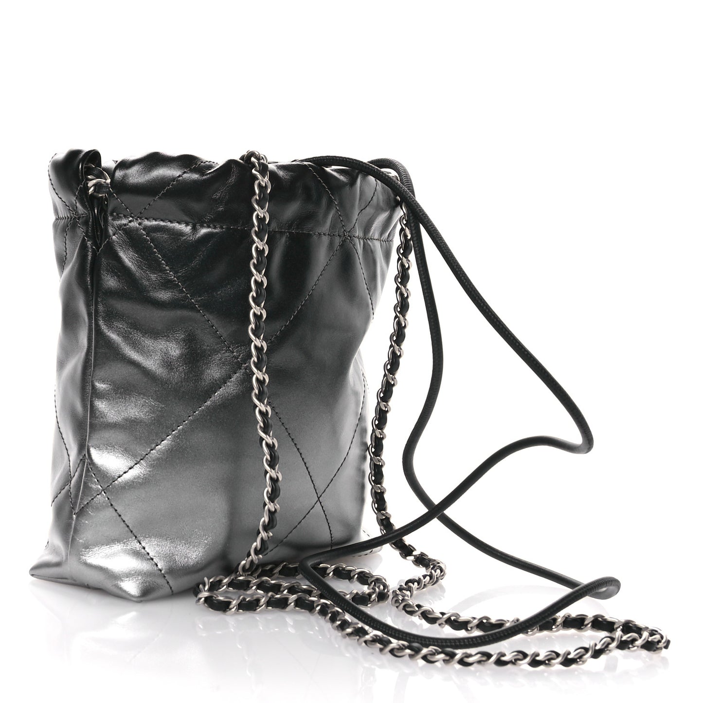 Metallic Shaded Calfskin Quilted Mini Chanel 22 Black Silver