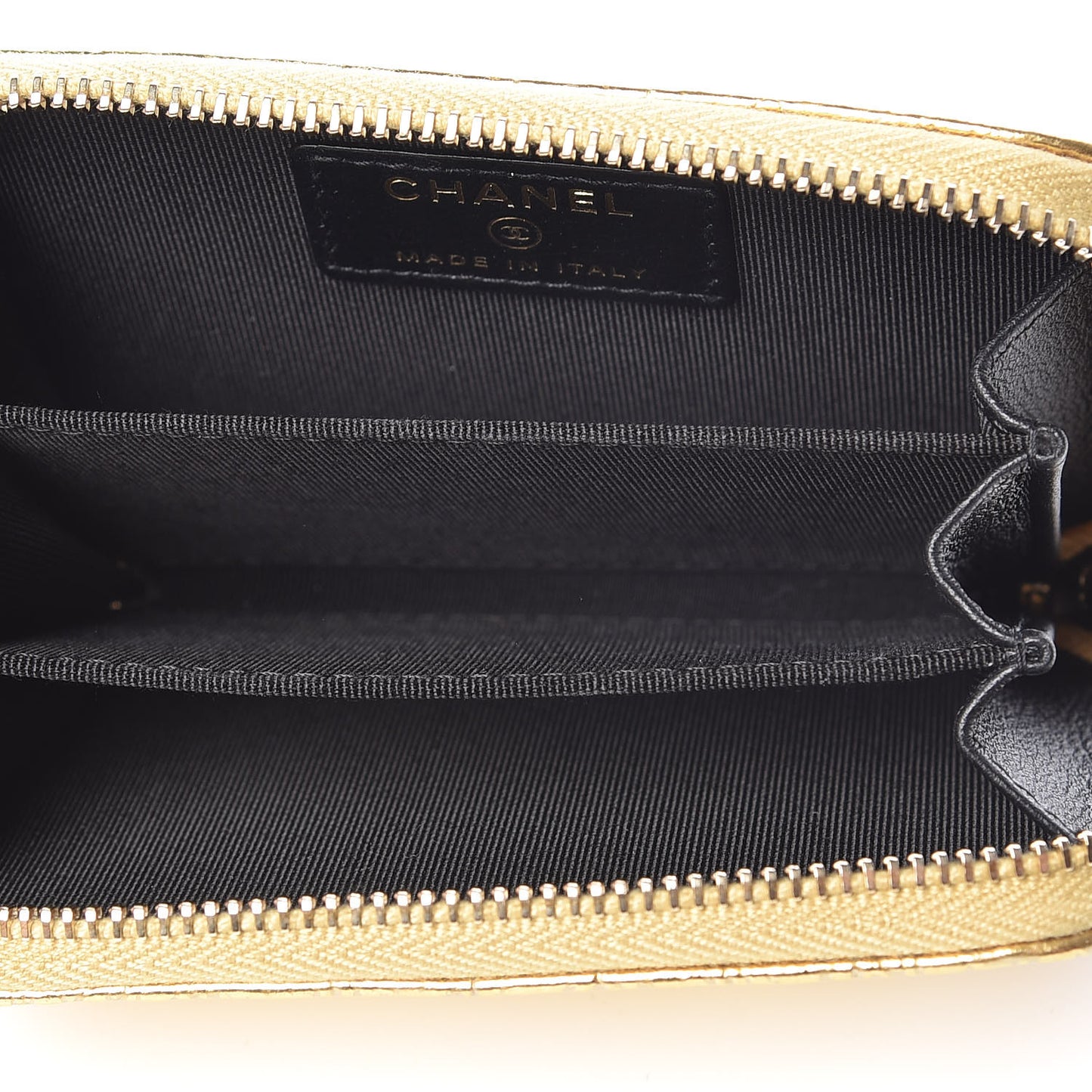 Metallic Calfskin Crocodile Embossed Cocodile Zip Coin Case Gold