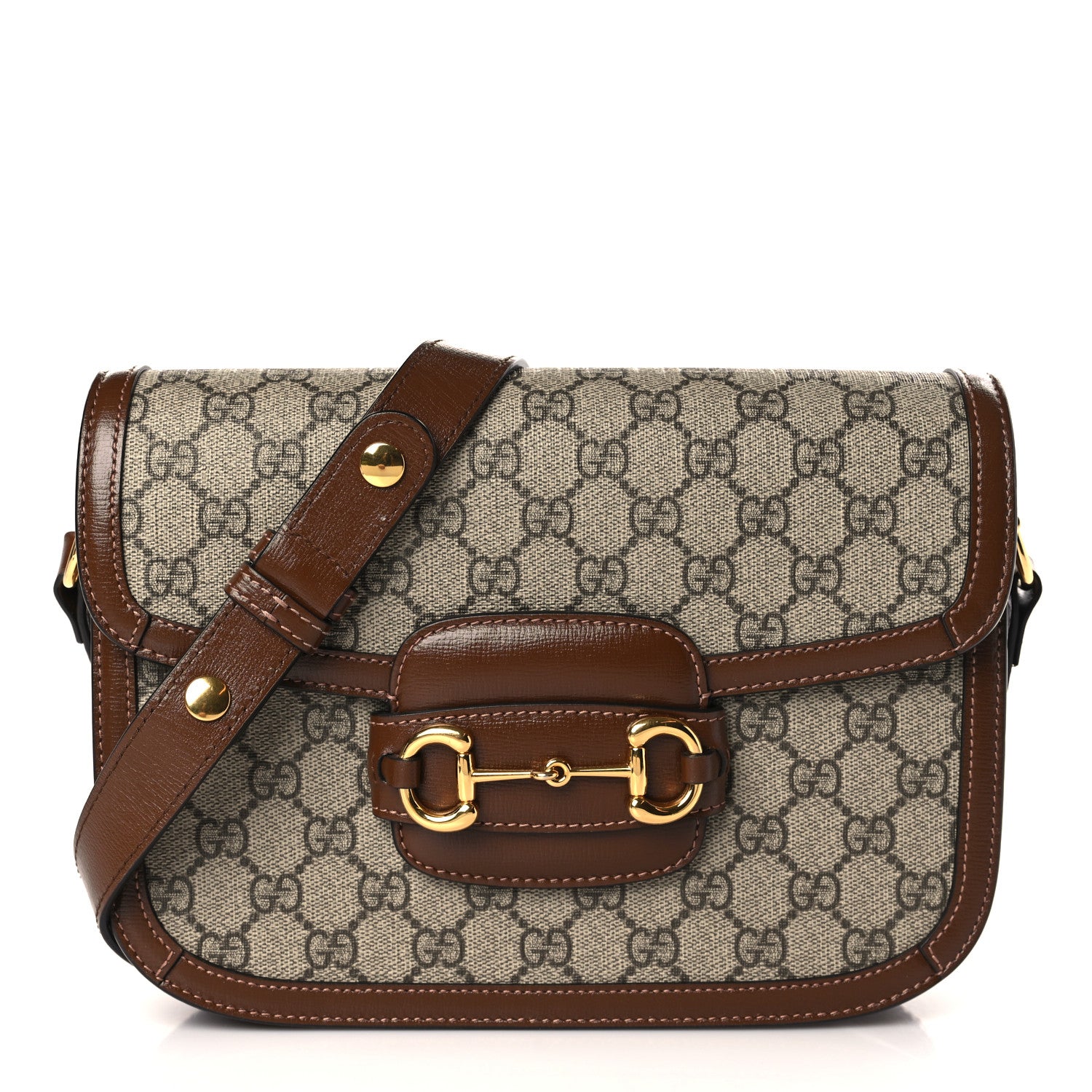Gucci GG Supreme Monogram Horsebit 1955 Shoulder Bag Beige Brown Sugar 1 of 9