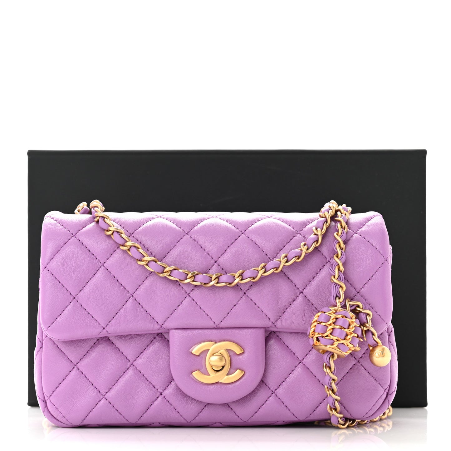 Lambskin Quilted Mini Rectangular Pearl Crush Flap Purple