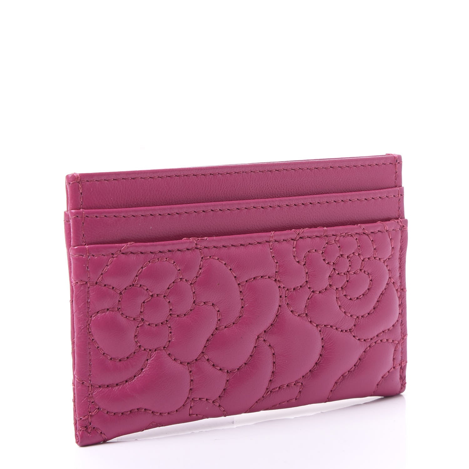 Chanel Lambskin Camellia Embossed Card Holder Fuchsia 2 of 12