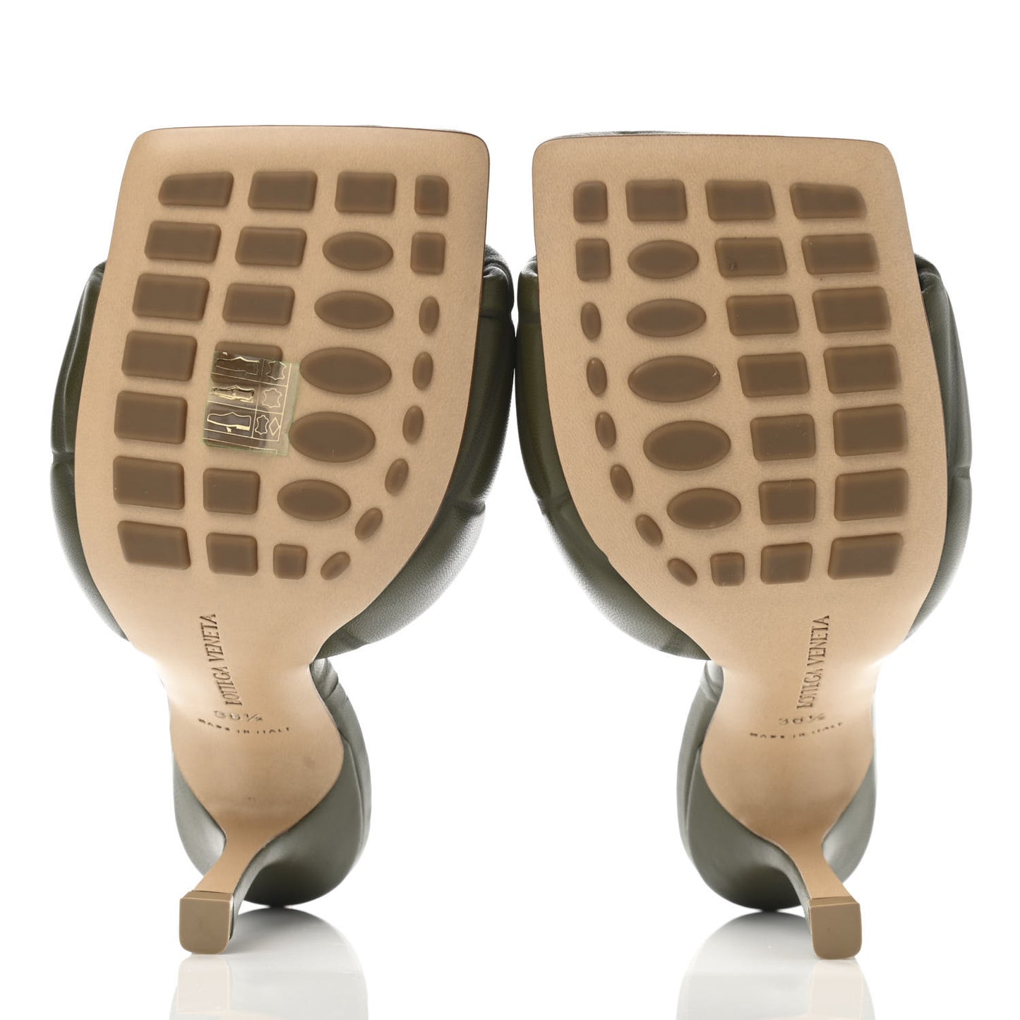 Nappa Quilted Rubber Lido Mule Sandals 36.5 Khaki