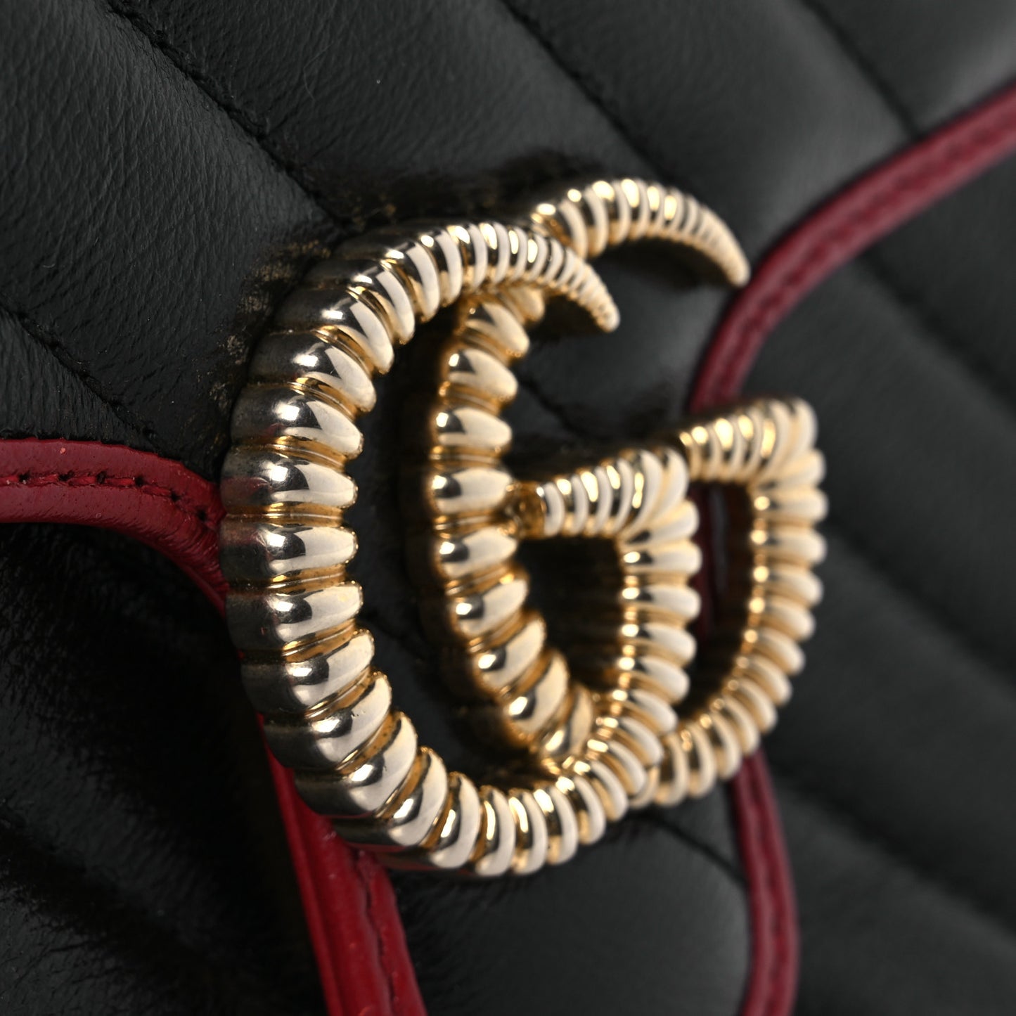 Vintage Effect Calfskin Matelasse Diagonal Mini Torchon GG Marmont Top Handle Shoulder Bag Black Romantic Cherry