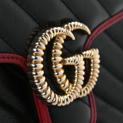 Gucci Vintage Effect Calfskin Matelasse Diagonal Mini Torchon GG Marmont Top Handle Shoulder Bag Black Romantic Cherry 13 of 14