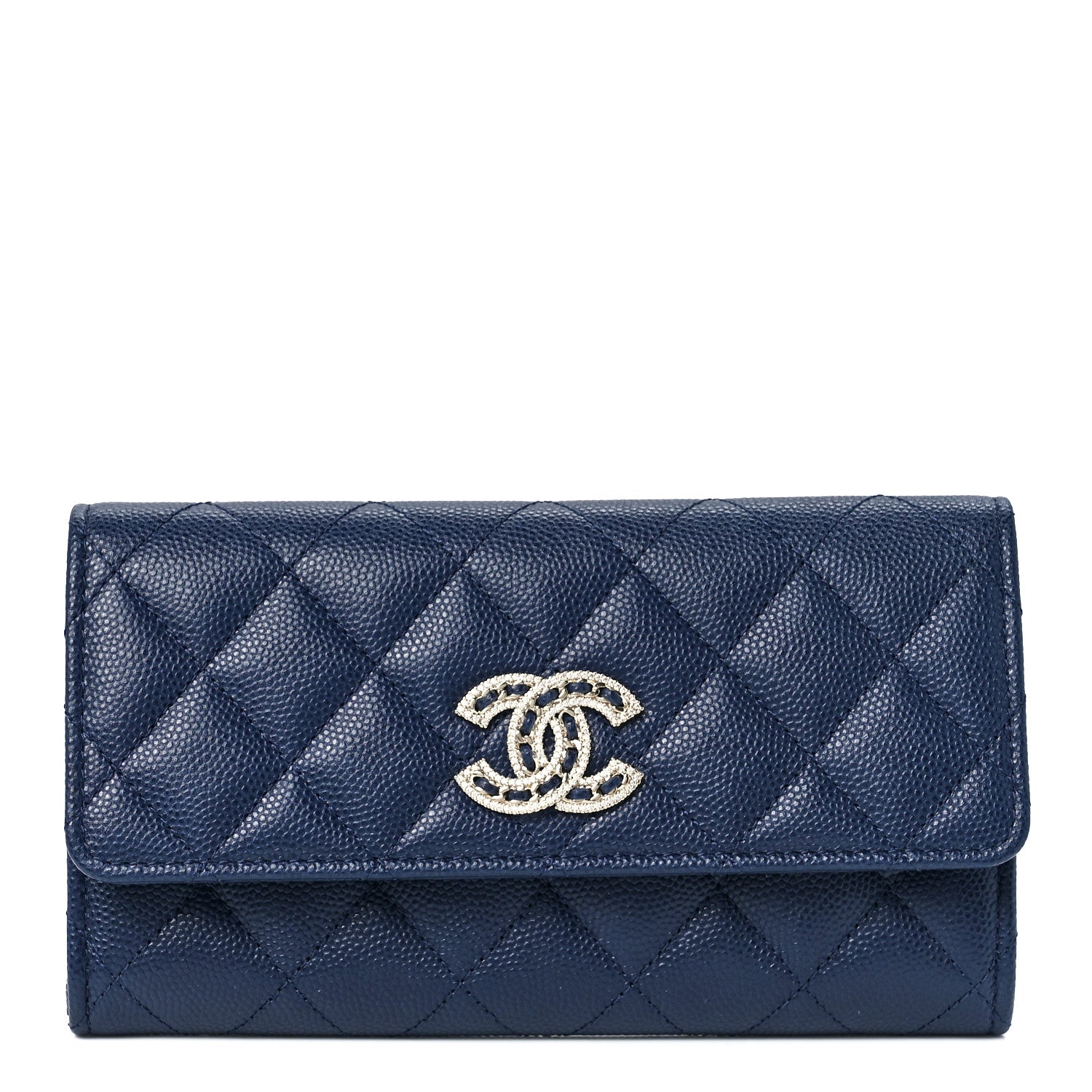 Chanel Caviar Quilted Crystal Long Flap Wallet Navy Blue 1 of 13