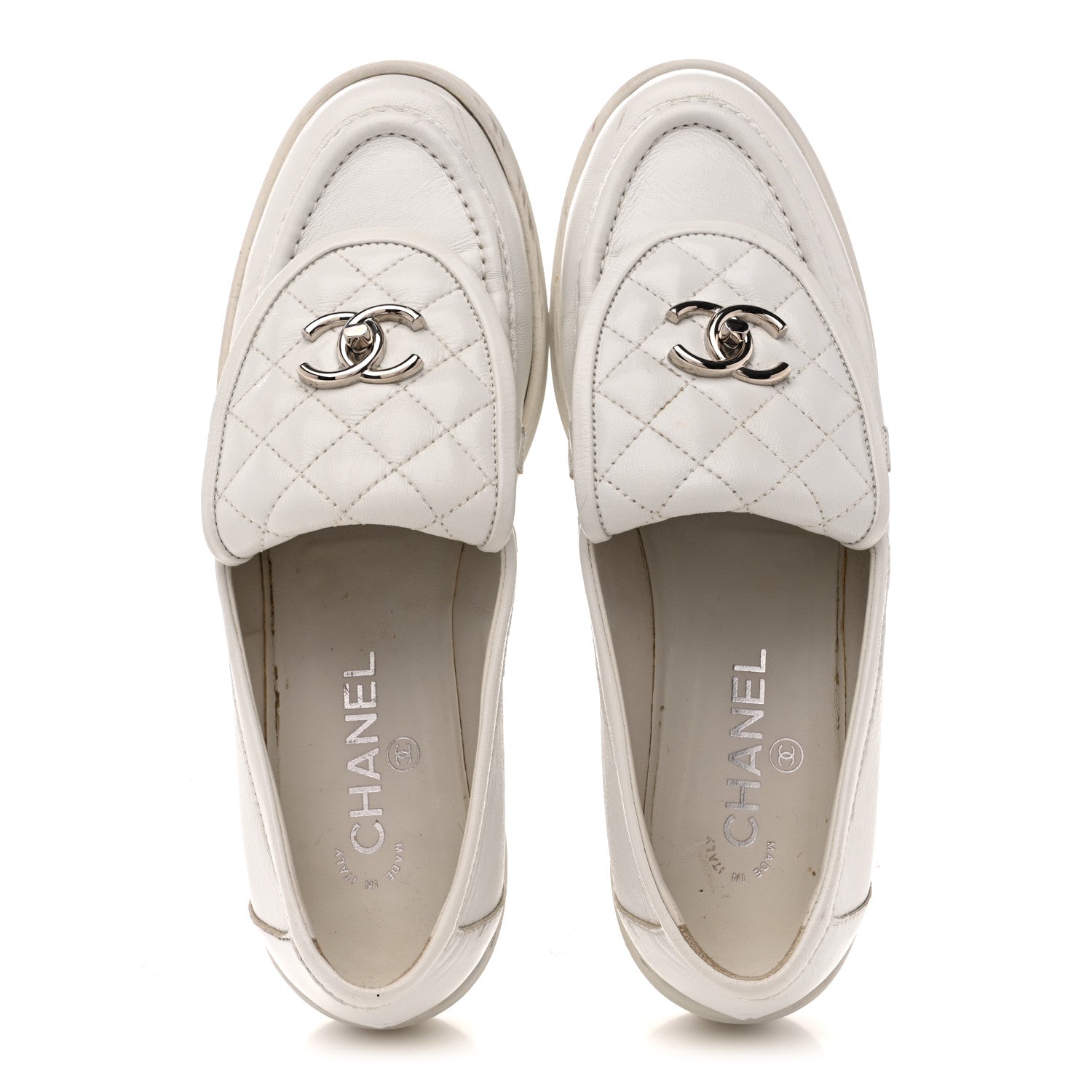 Chanel Shiny Lambskin Quilted CC Turnlock Loafers 40 White 2 of 13