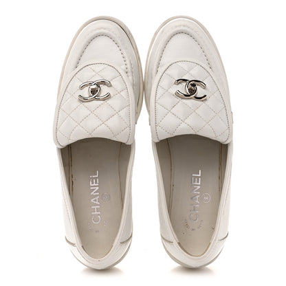 Chanel Shiny Lambskin Quilted CC Turnlock Loafers 40 White 2 of 13