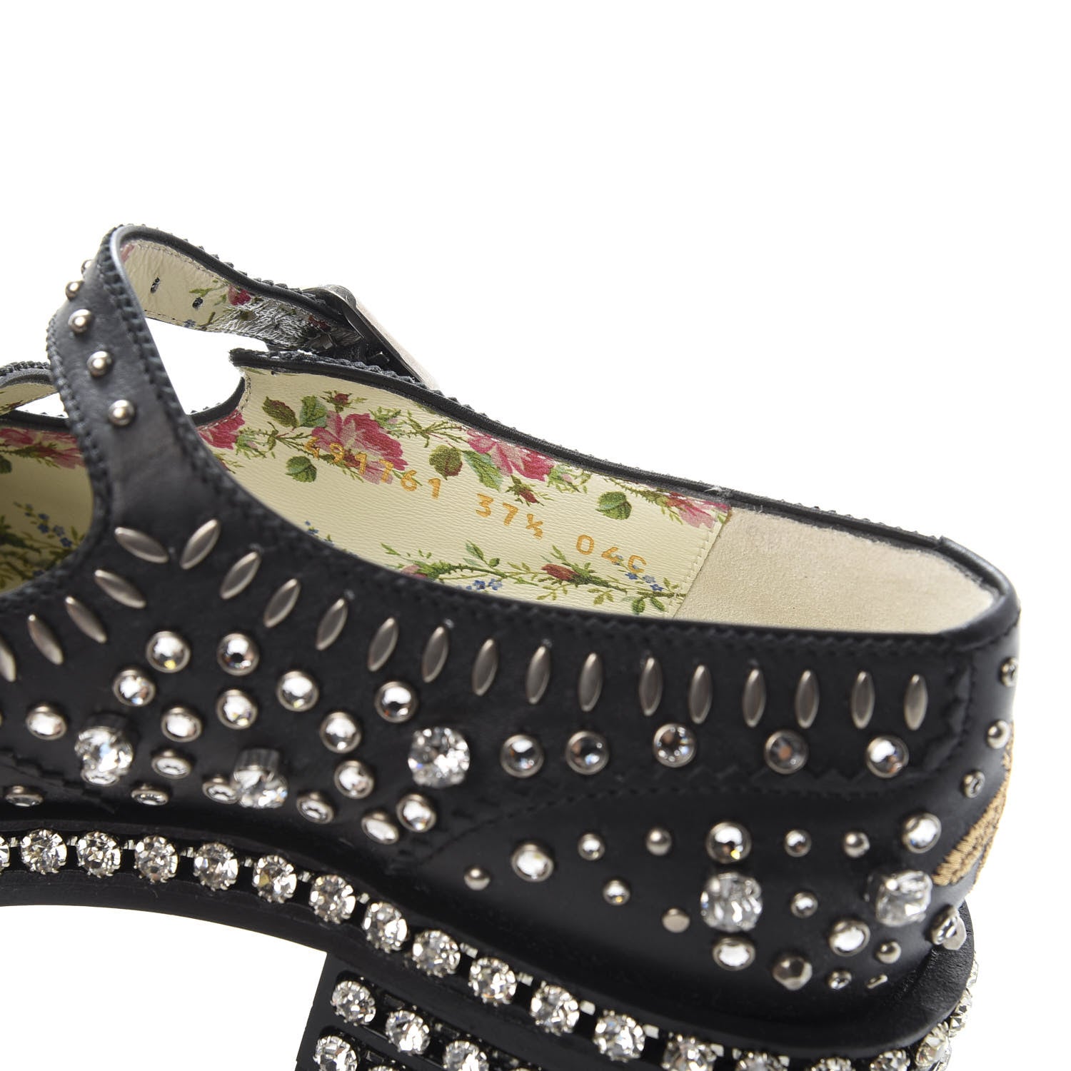 Gucci Calfskin Crystal Studded Womens Queercore Brogue Monk Strap Loafers 37.5 Black 9 of 10