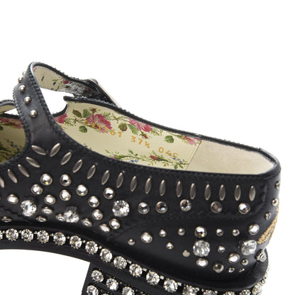 Gucci Calfskin Crystal Studded Womens Queercore Brogue Monk Strap Loafers 37.5 Black 9 of 10
