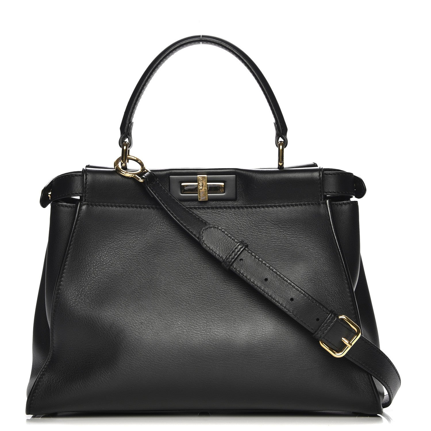 Fendi Vitello Seta Shiny Nappa Medium Peekaboo Iconic Satchel Black 1 of 13