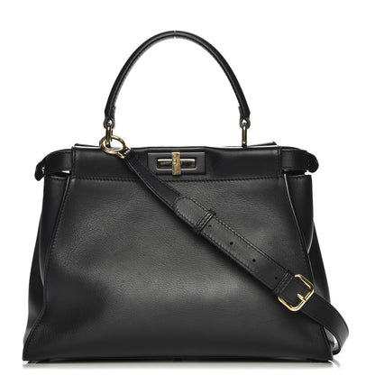Fendi Vitello Seta Shiny Nappa Medium Peekaboo Iconic Satchel Black 1 of 13