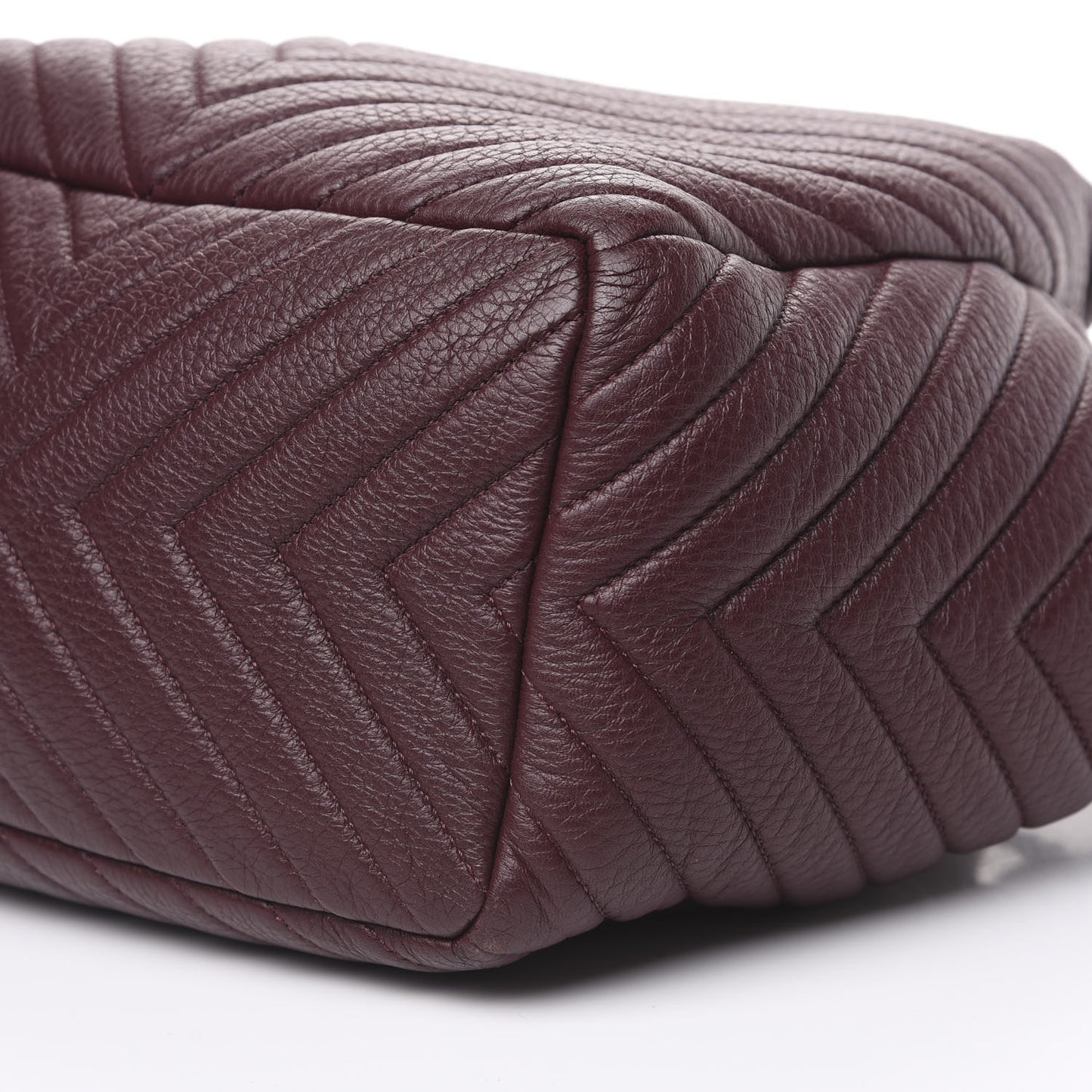 Deerskin Chevron Medium CC Chain Bucket Drawstring Bag Burgundy