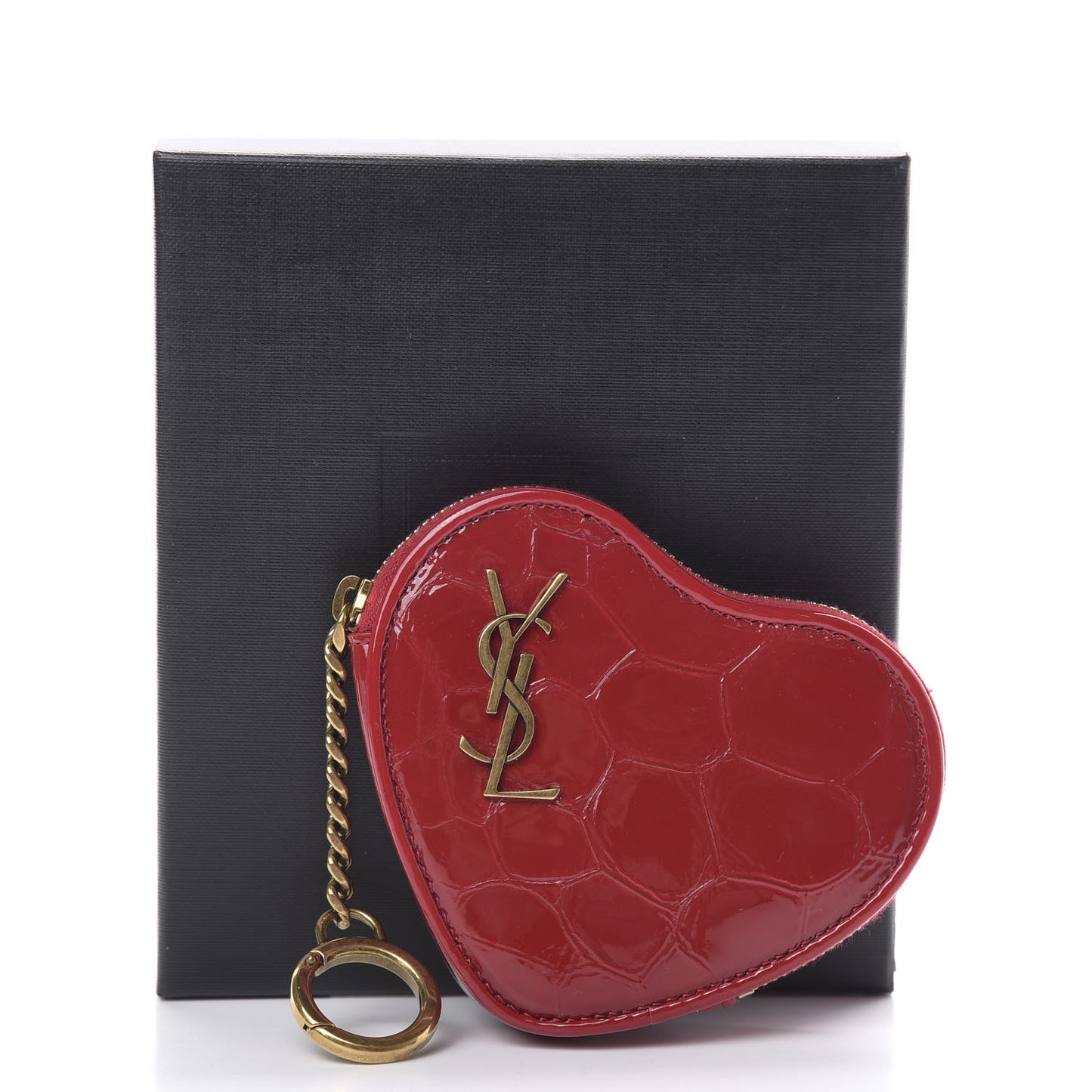 Patent Crocodile Embossed Monogram Heart Key Pouch Rouge Eros