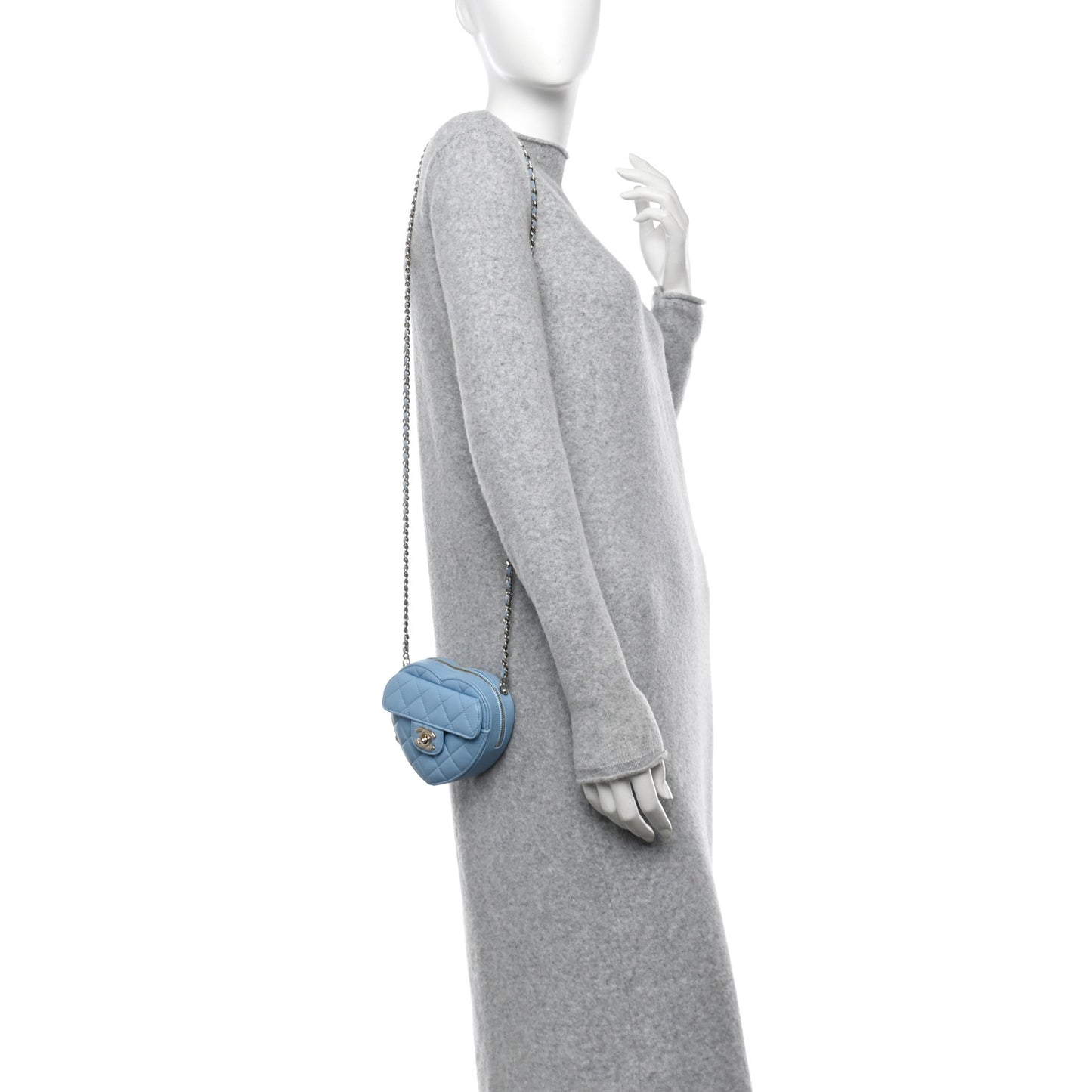 Lambskin Quilted CC In Love Heart Clutch With Chain Light Blue