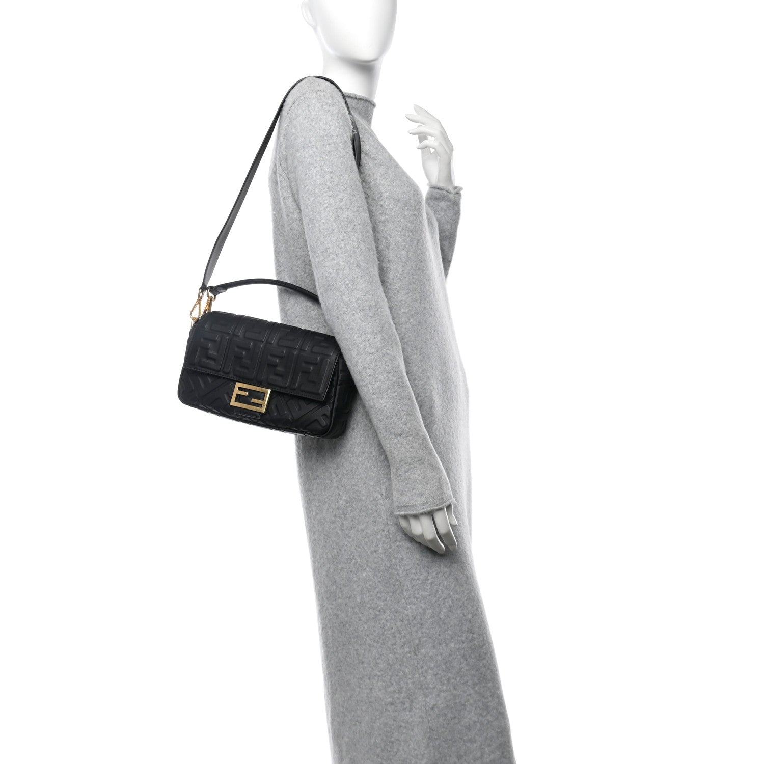 Fendi Nappa FF 1974 Embossed Baguette Black 2 of 10