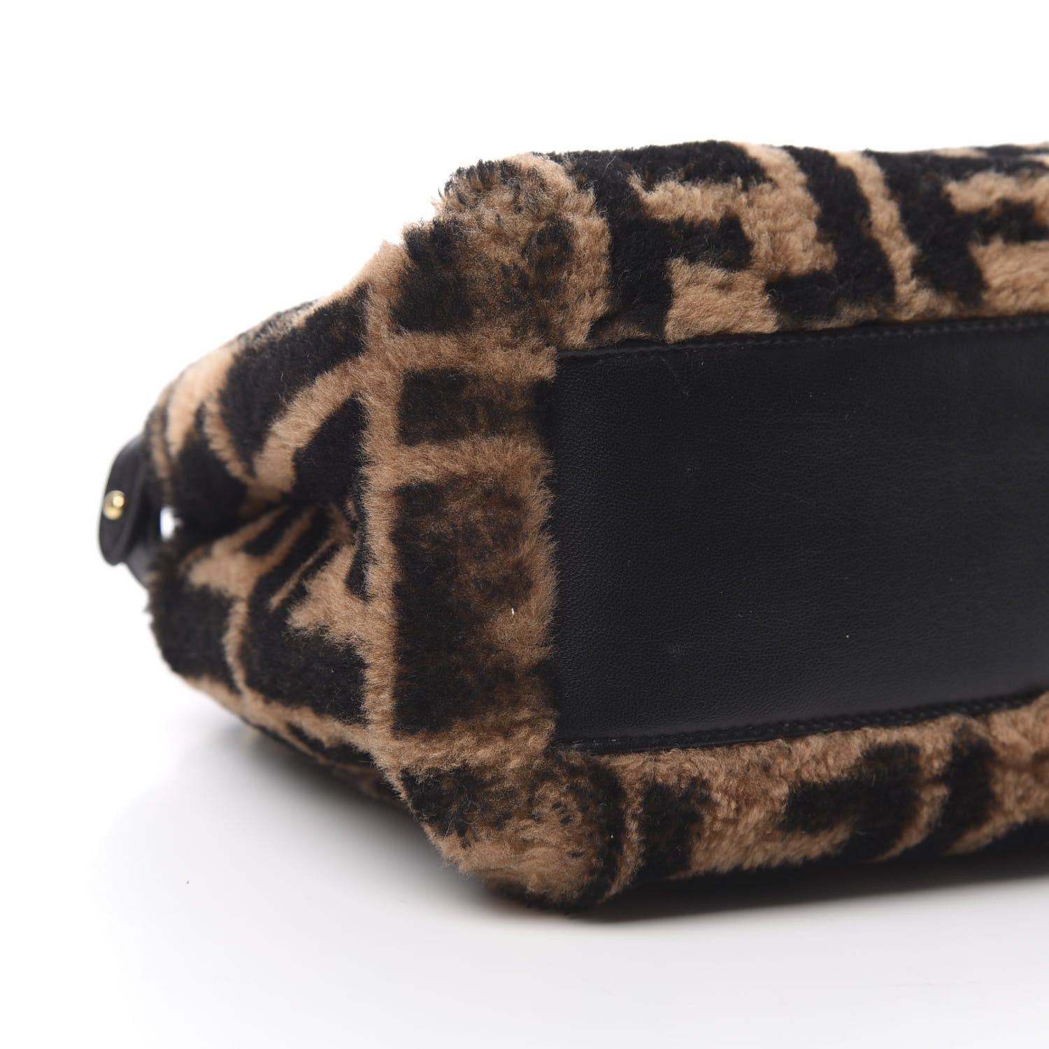 Fendi Shearling Nappa Macro FF 1974 Mini Peekaboo Iconic Satchel Tobacco Black 12 of 14