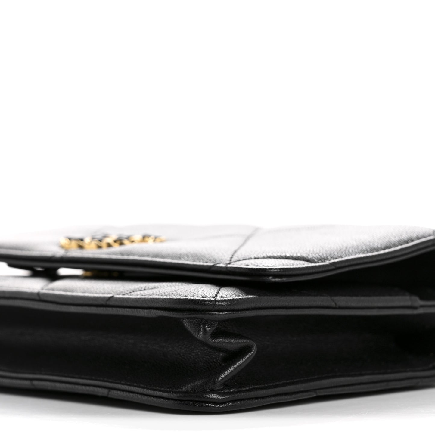 Goatskin Quilted Chanel 19 Wallet On Chain WOC Black