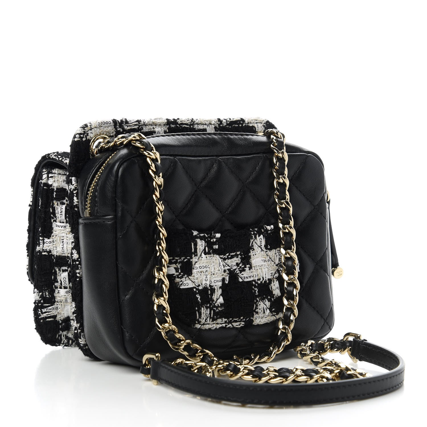 Chanel Tweed Lambskin Quilted Flap Black Ecru White 3 of 12