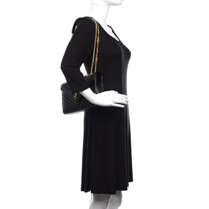 Saint Laurent Grain De Poudre Matelasse Chevron Medium Monogram Satchel Black 2 of 11