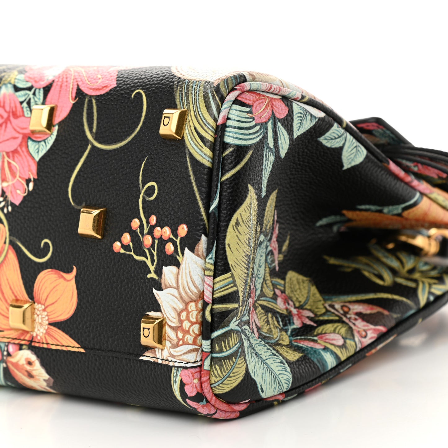 Calfskin Floral Print The Studio Bag Black Multicolor