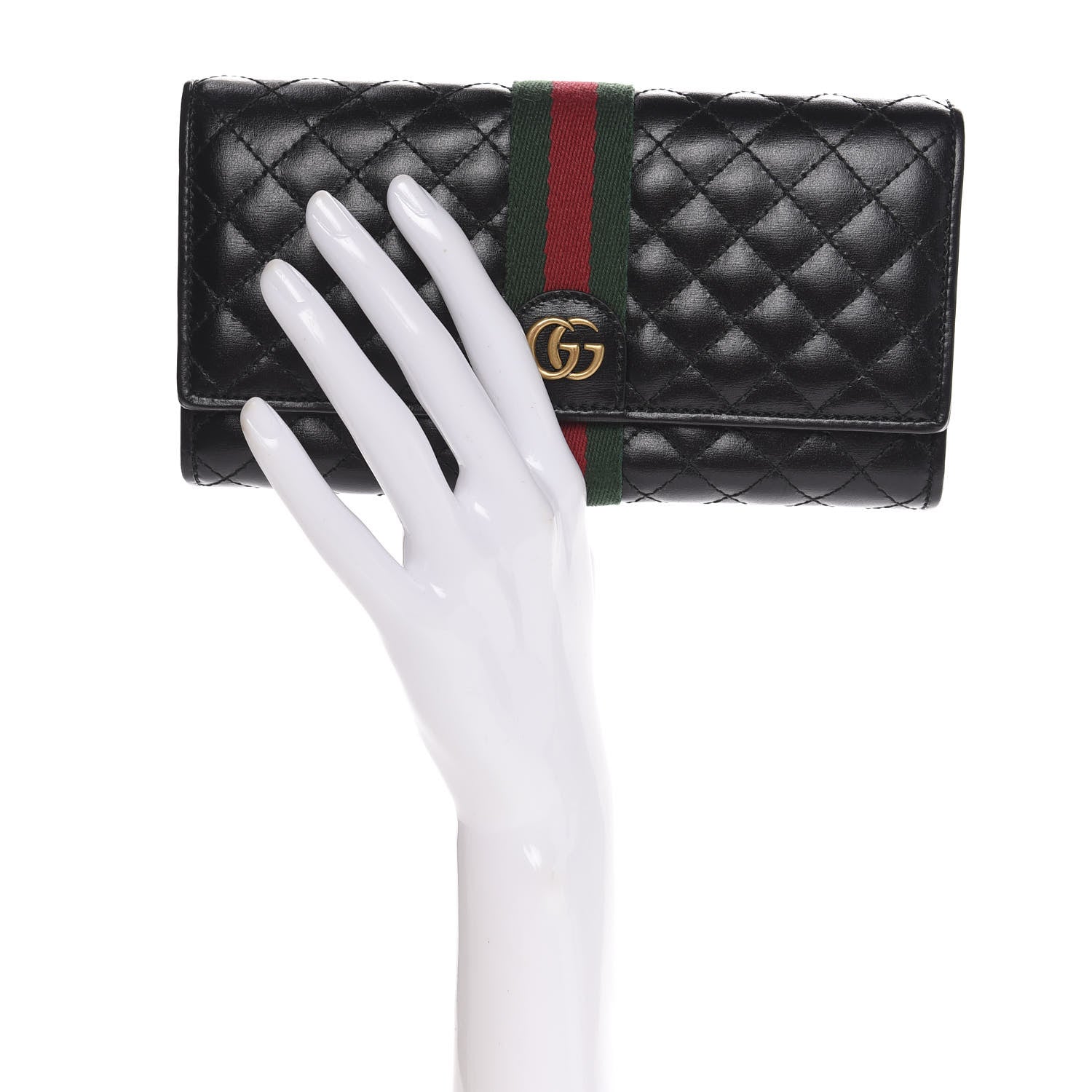 Gucci Calfskin Web Trapuntata GG Continental Wallet Black 2 of 8