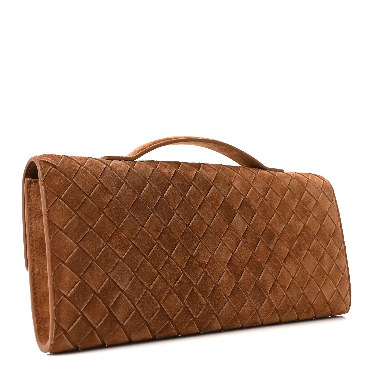 Bottega Veneta Suede Intrecciato Long Andiamo Top Handle Clutch Amber 3 of 9