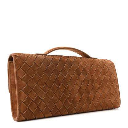 Bottega Veneta Suede Intrecciato Long Andiamo Top Handle Clutch Amber 3 of 9