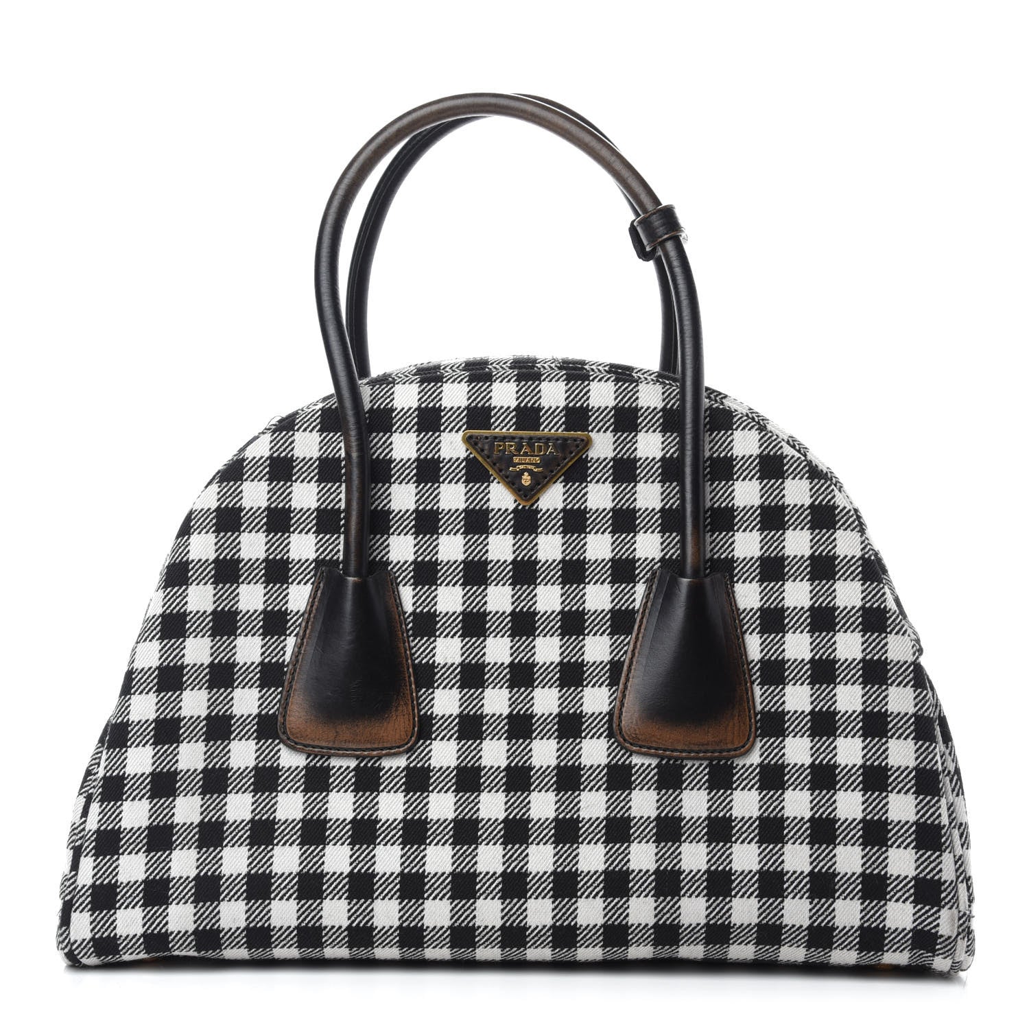 Prada Jacquard Check Vitello Vintage Vichy Bowler Bag White Black 1 of 12